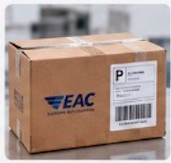 Sealed shipping box with the return label as it arrived